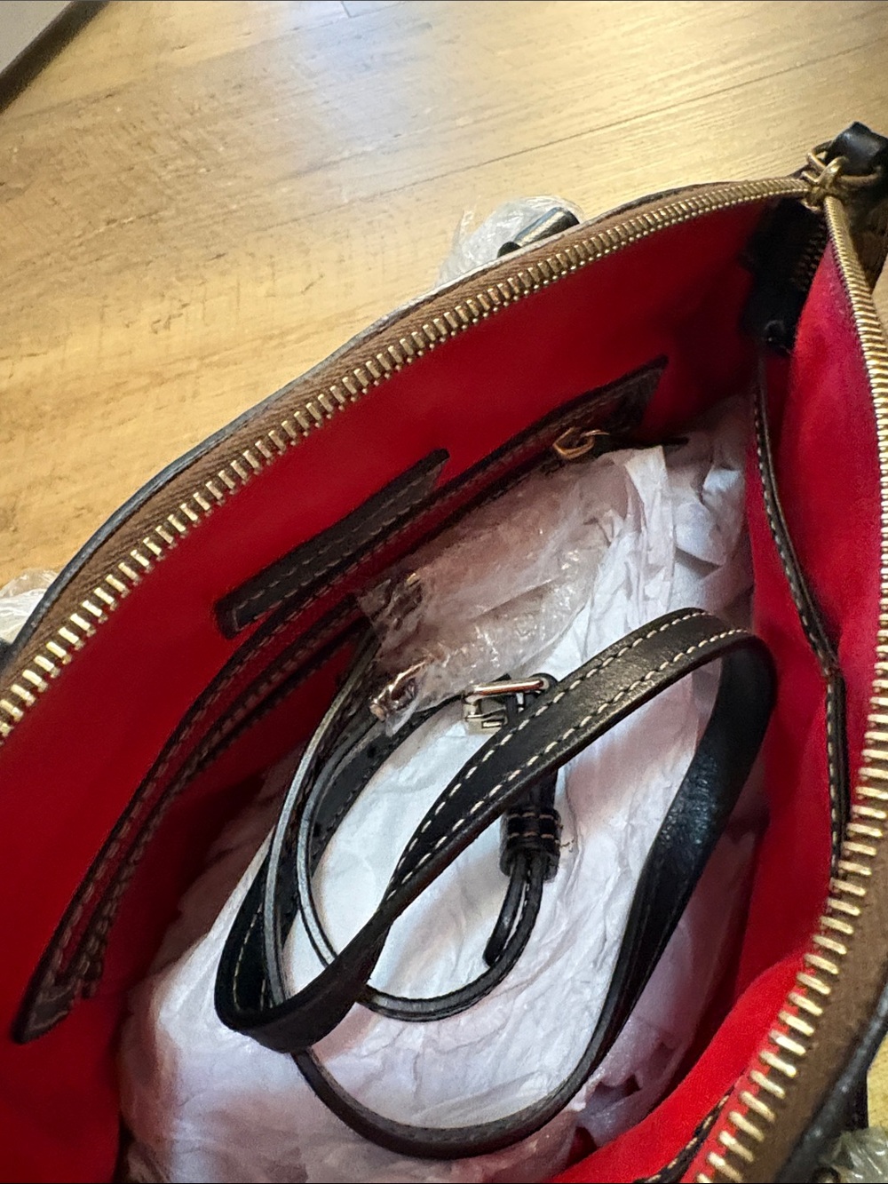 Dooney & Bourke Brown Textured Dome Satchel with Black Trim - Picture 2 of 2